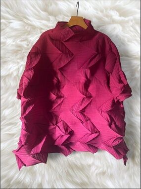 Vanité Couture NWT Rose Pleated Blouse | Oversized & Stretchy | One Size